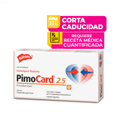 CORTA CADUCIDAD PimoCard 2.5 Pimobendan, 2 blísters con 10 comprimidos Holliday