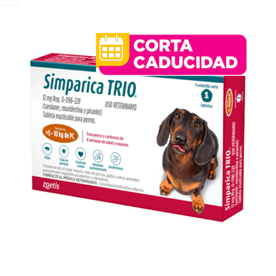 CORTA CADUCIDAD Simparica Trio 1 Masticable 12mg 5 a 10 kg