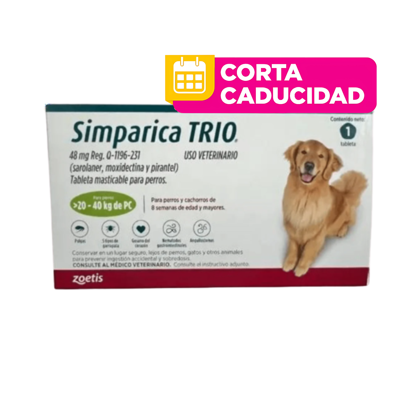 CORTA CADUCIDAD Simparica Trio 1 Masticable 48mg  20 a 40kg