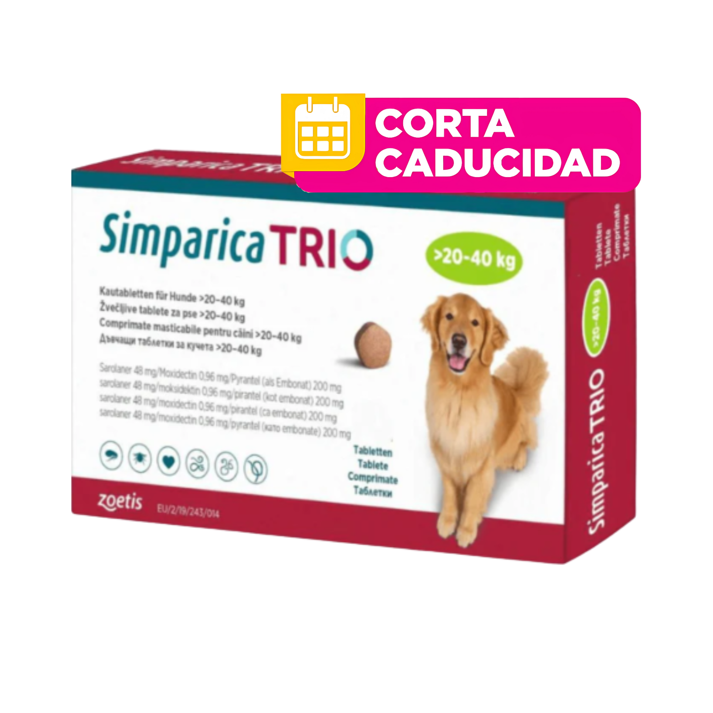 CORTA CADUCIDAD Simparica Trio 3 Masticables 48 mg 20 a 40 Kg