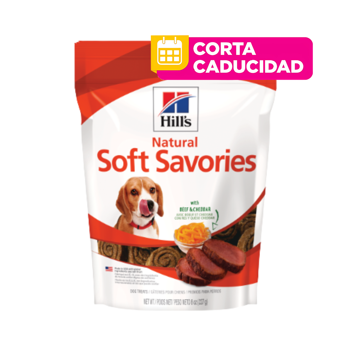 CORTA CADUCIDAD 30/11/2026 5 Premios Hill's Canine Natural Soft Savories, Premios Naturales con Carne de Res y Queso Cheddar.227 g