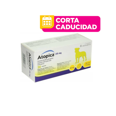CORTA CADUCIDAD Atopica Ciclosporina 30 cápsulas de 25mg Elanco