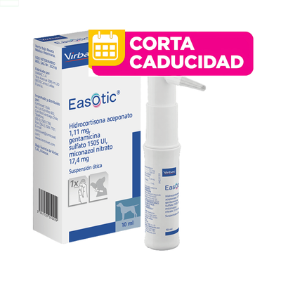 CORTA CADUCIDAD EasOtic, Antiinflamatorio y antimicrobiano, Suspensión Ótica de 10 ml, Virbac.