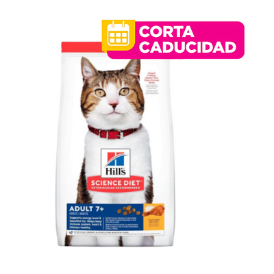 CORTA CADUCIDAD Hill's Science Diet Adult 7+, alimento saludable para gato senior  y fibras naturales 1.8Kg