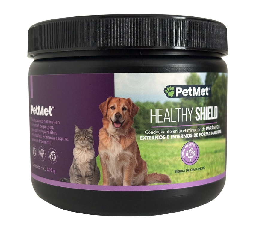 Healthy Shield - Eliminador de Pulgas, Garrapatas y Parásitos Internos 100 gr