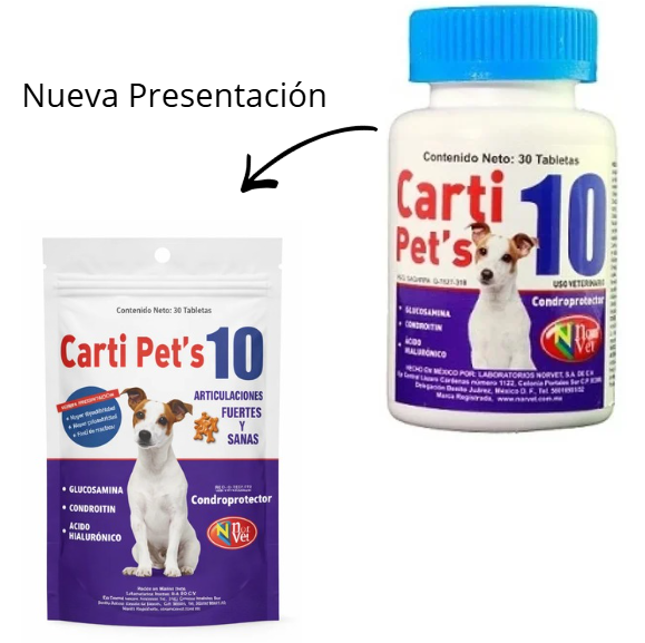 Carti Pet's 10, Condroprotector, Frasco con 30 tabletas, Norvet.