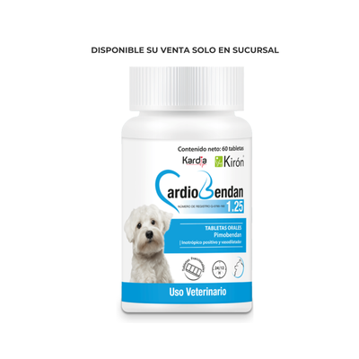 Empaque CardioBendan 1.25mg Pimobendan Kirón frasco 60 tabletas