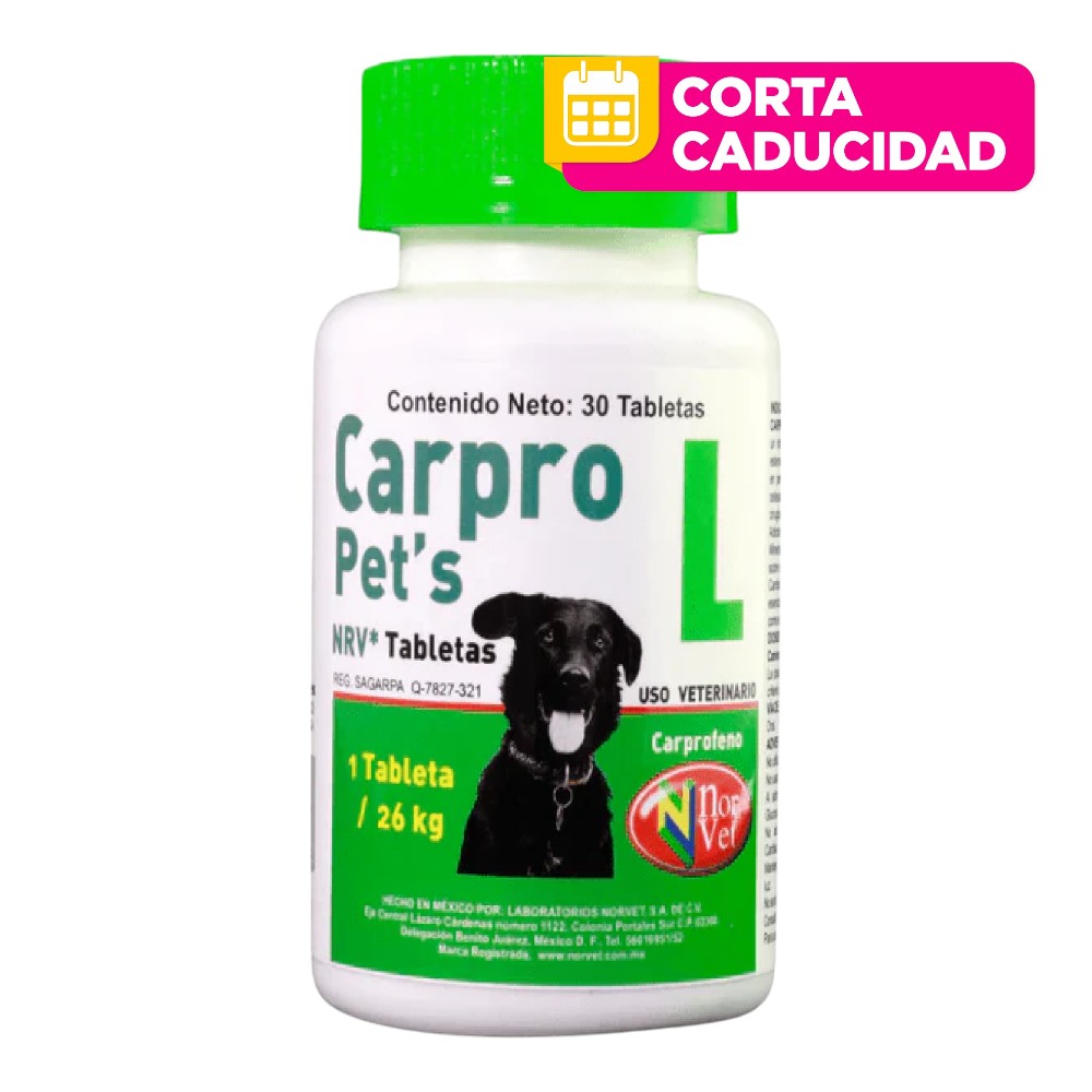 CORTA CADUCIDAD Carpro Pets "L" 30 Tabletas Carprofeno Norvet