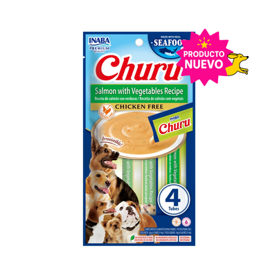 Churu Premio para Perro Sabor Salmón con Vegetales Bolsa de 4 Tubos 14 g