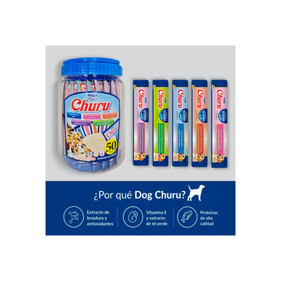 Churu Premios para Perro Variedad de Mariscos Bote con 50 Tubos de 14 g