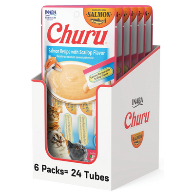 Churu Premios para Gato Real Salmón con Vieira Caja con 6 Bolsas 4 Tubos 14 g