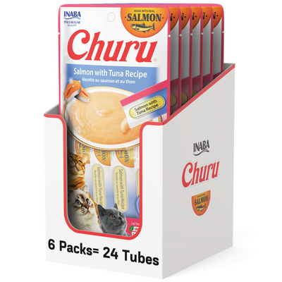 Churu Premios para Gato Real Salmón con Atún Caja con 6 Bolsas 4 Tubos 14 g
