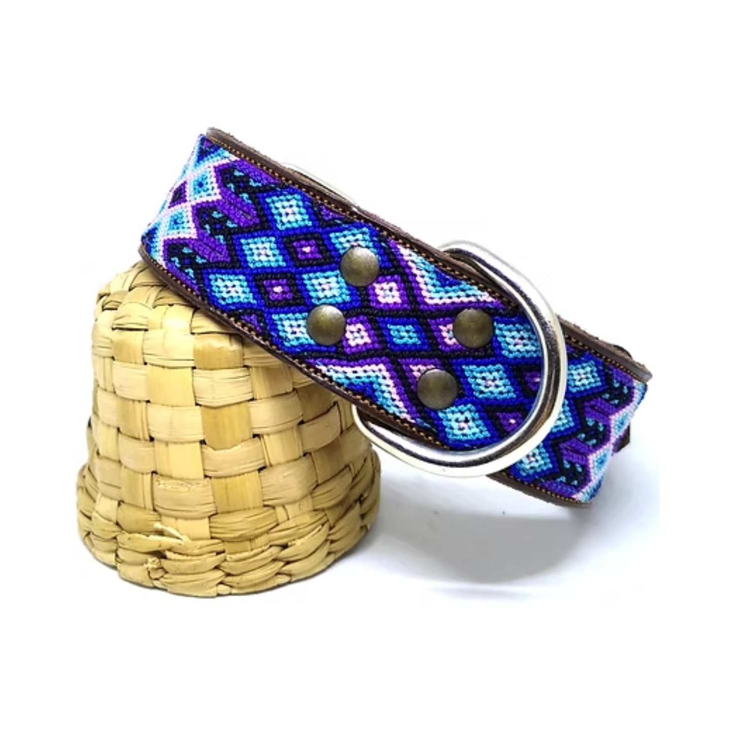 Collar Artesanal para Perro Grande Azul | B&Kolor – Ancho y Resistente