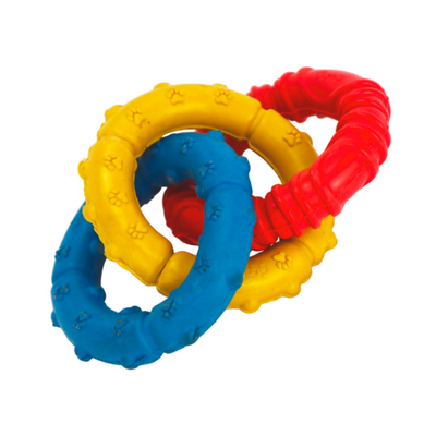 Colpets Juguete Mordible de Aro Triple de Colores Amarillo, Rojo y Azul Mediano