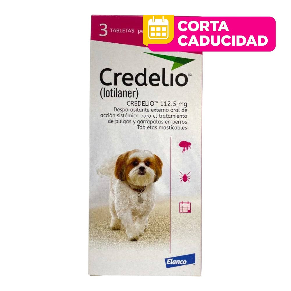 CORTA CADUCIDAD Credelio Perros 3 Tabletas 112.5 Mg. 2.5 a 5.5 Kg Elanco