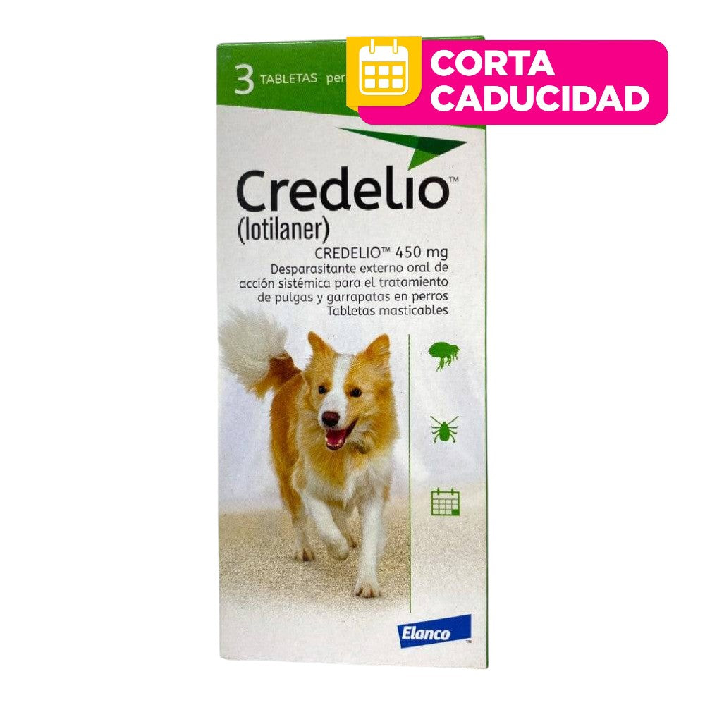 CORTA CADUCIDAD 31/10/2026 Credelio Perros 3 Tabletas 450 Mg 11 a 22 Kg Elanco
