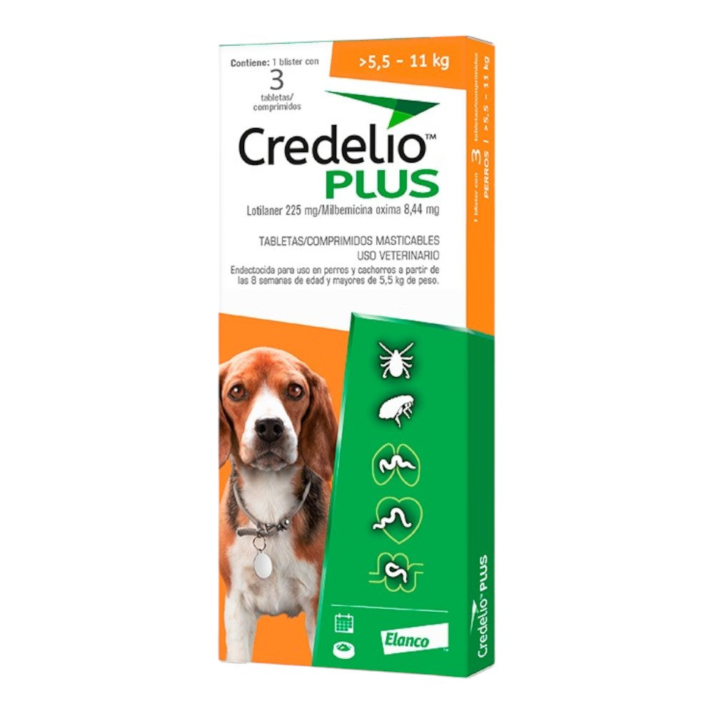 Credelio Plus 3 Tabletas Perros 5.5 a 11 Kg Elanco
