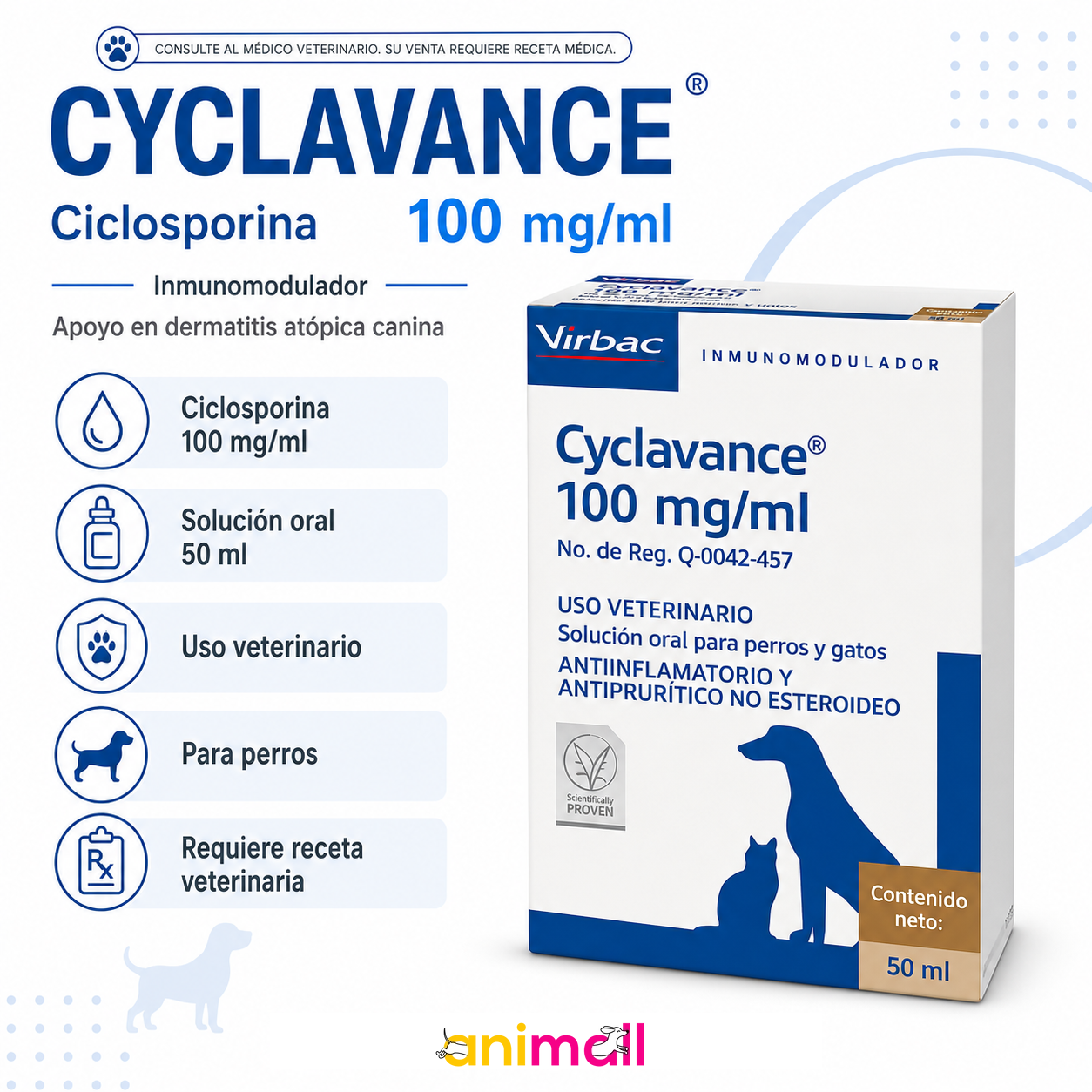 Cyclavance 100 mg/ml 50 ml Virbac para Perros