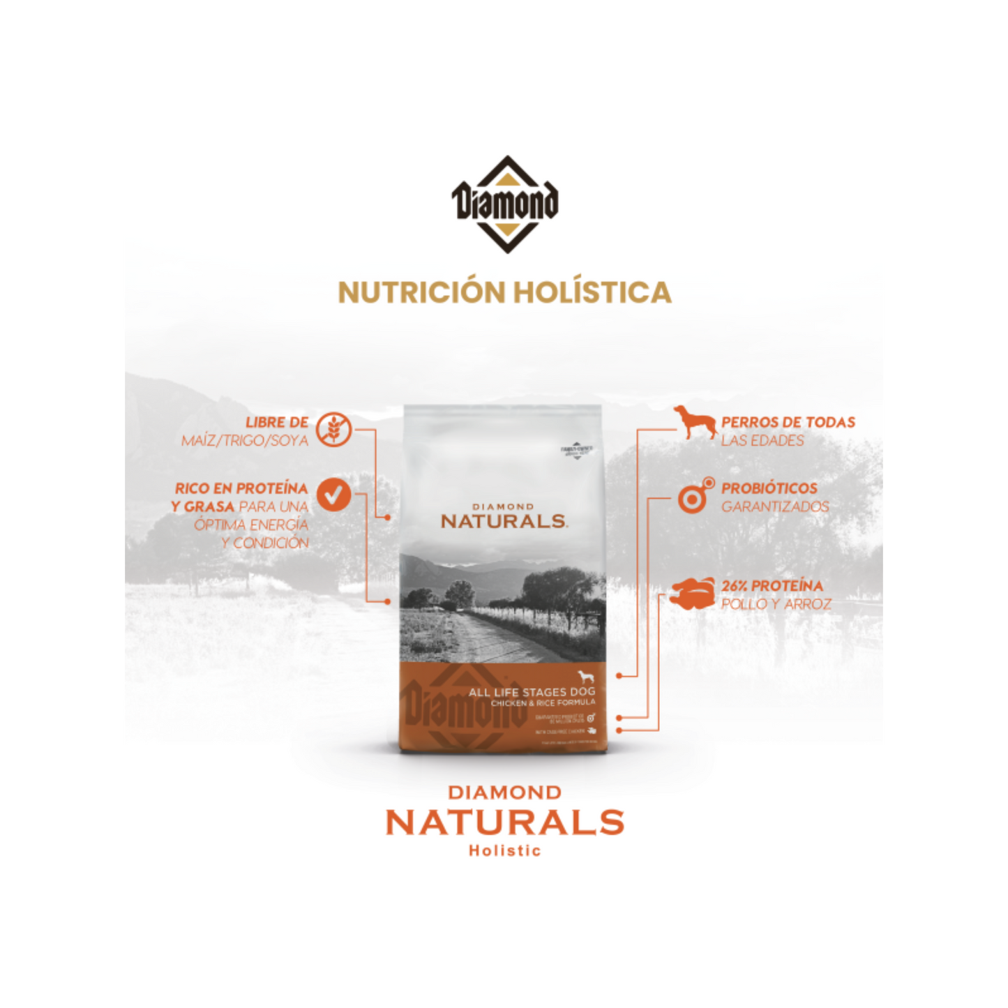 Diamond Naturals Perro Adulto, Pollo y Arroz 18.14Kg