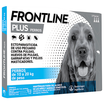 Frontline Plus Antipulgas y Antigarrapatas para Perros de 10-20 Kg 3 Pipetas