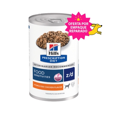 EMPAQUE DAÑADO Lata Hill's z/d Sensibilidades Alimentarias Perro 370 g | Alergia · Hidrolizado