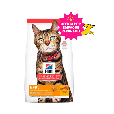 EMPAQUE REPARADO Hill's Science Diet Adult Light Alimento Bajo en Calorías para Gato Adulto 7.3Kg