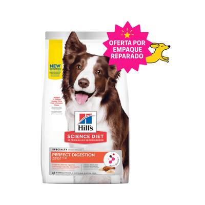 EMPAQUE REPARADO Hill's Science Diet Perfect Digestion Alimento de Cuidado Digestivo para Perro Adulto, Sabor Pollo 5.4Kg