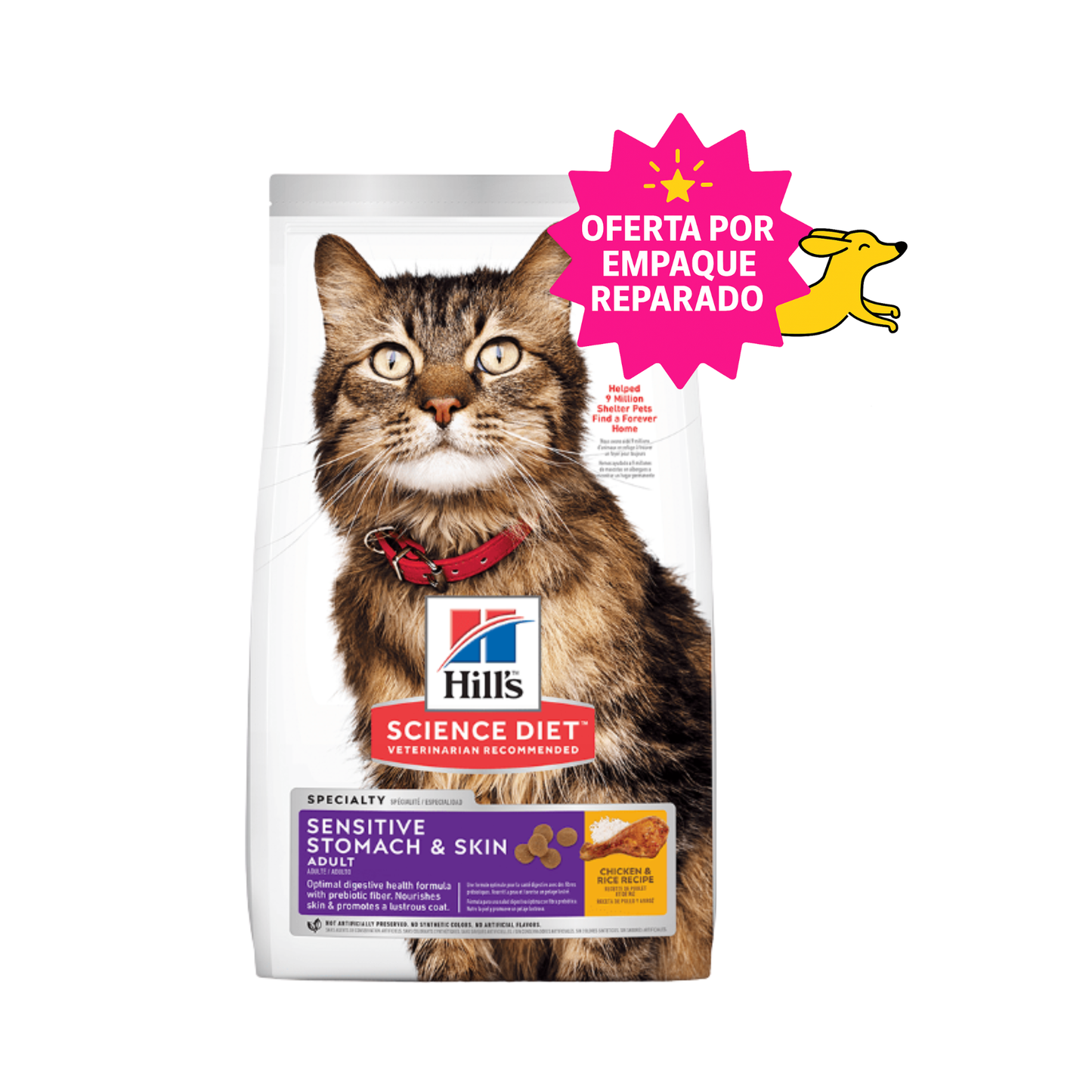 EMPAQUE REPARADO Hill's Science Diet Sensitive Skin & Stomach, Alimento para Gato Adulto Piel y Estómago Sensible 7Kg