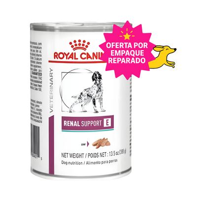 EMPAQUE REPARADO Lata Royal Canin Renal E Alimento Húmedo Paté para Perro Salud Renal 385 g