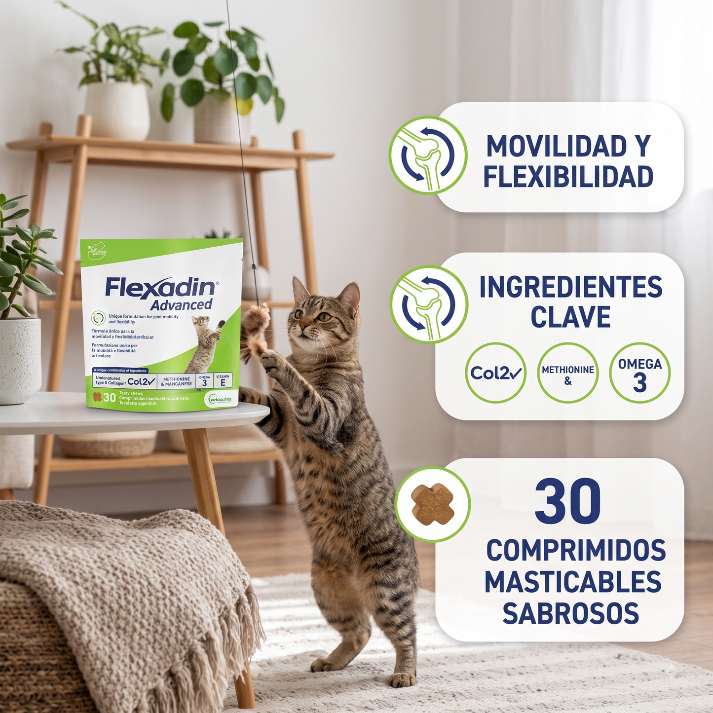 Flexadin Advanced Cat 30 Comprimidos para Gatos, Vetoquinol