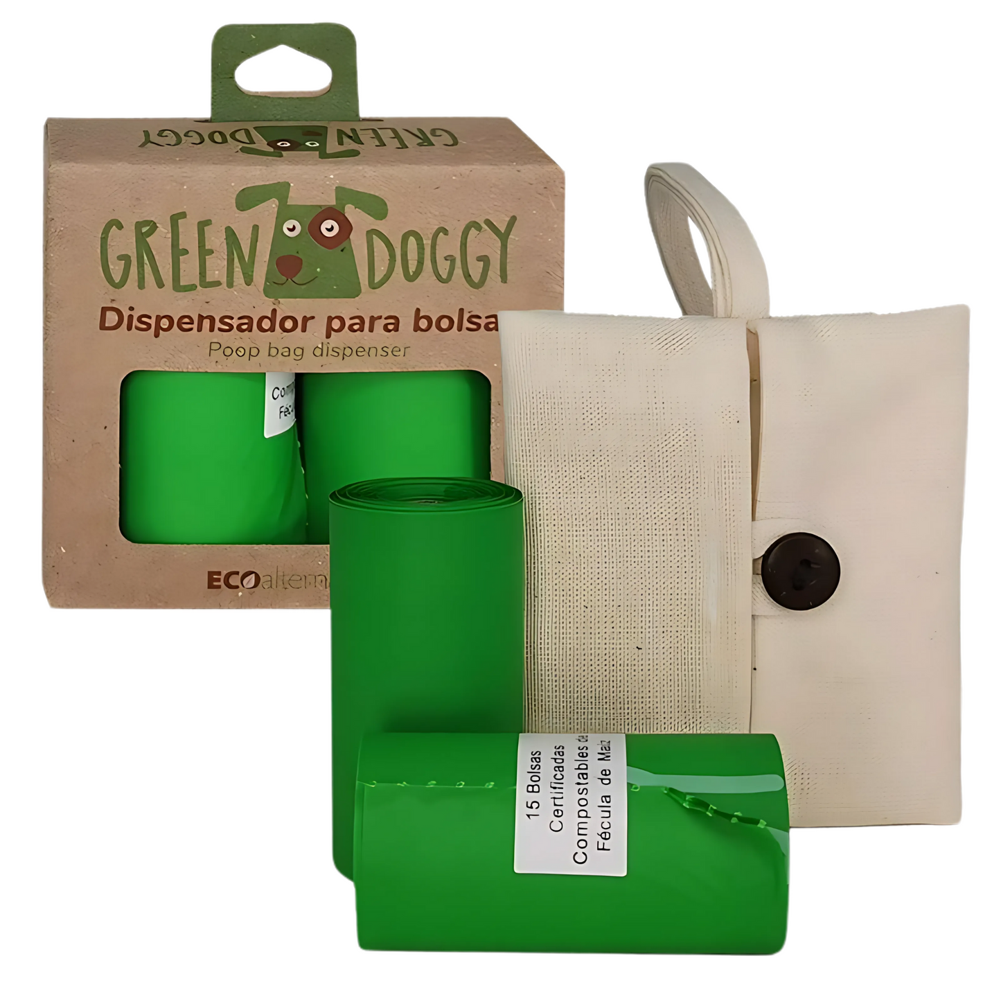 Green Doggy Dispensador Mediano Biodegradable de Tela Para Bolsas de Desechos