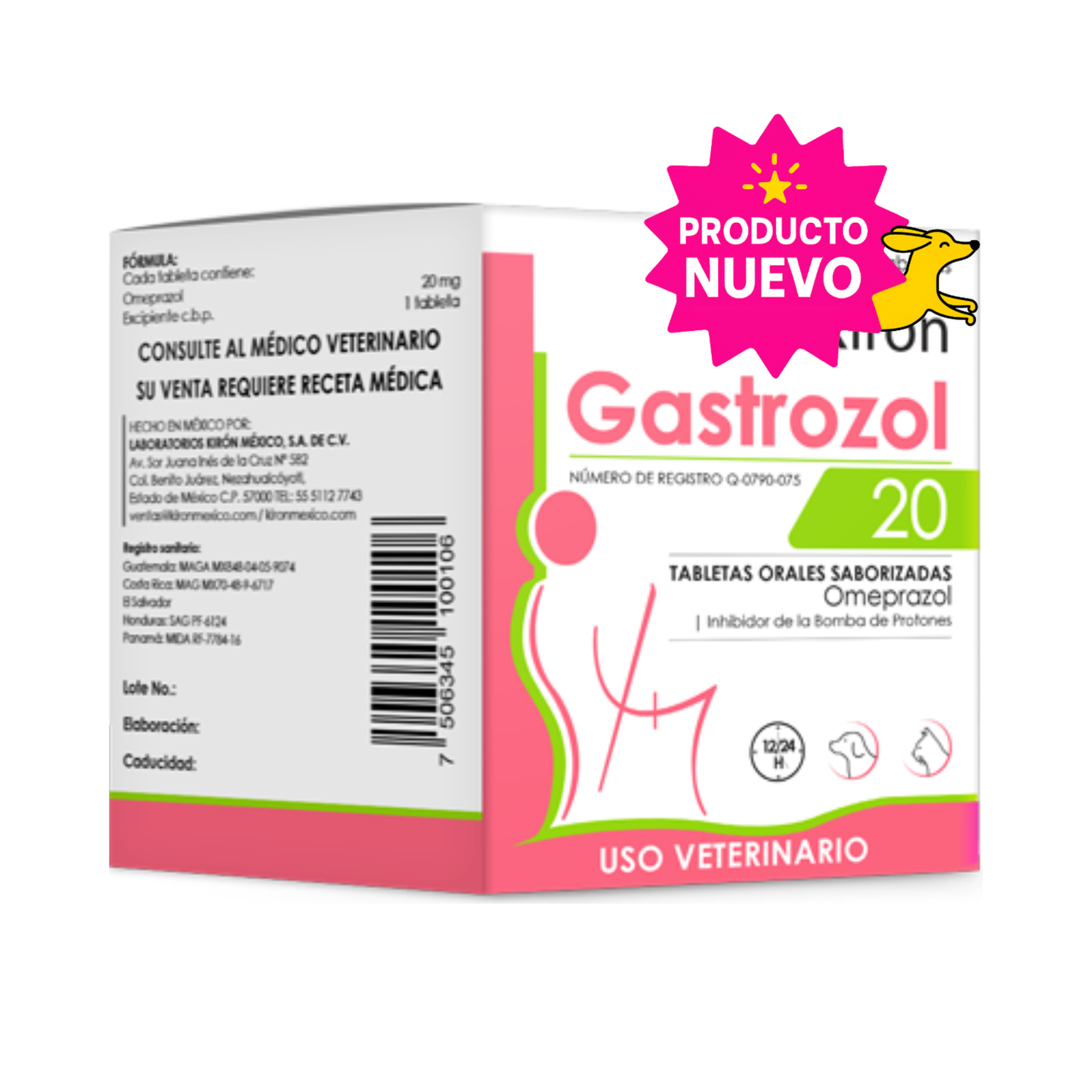 Caja de Gastrozol 20 Omeprazol Kirón, tabletas orales saborizadas para perros y gatos, con sello de Producto Nuevo