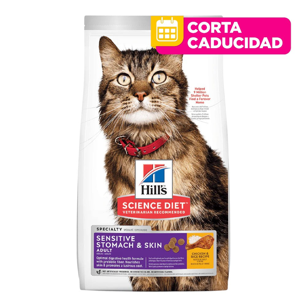CORTA CADUCIDAD 30/sep/2026 Hill's SD Sensitive Skin & Stomach, alimento para gato adulto piel y estómago sensibles 1.6Kg
