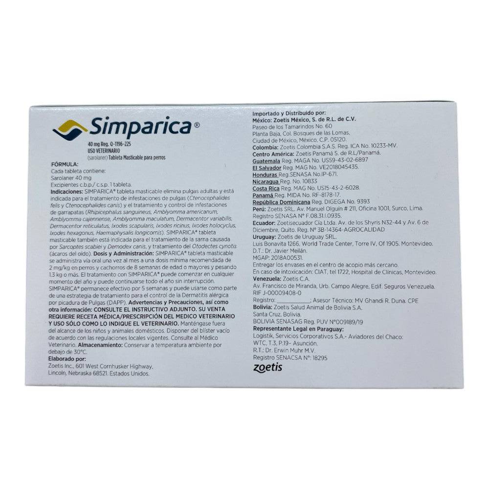 Simparica 3 Masticables 40 Mg 10 a 20 Kg - AniMALL