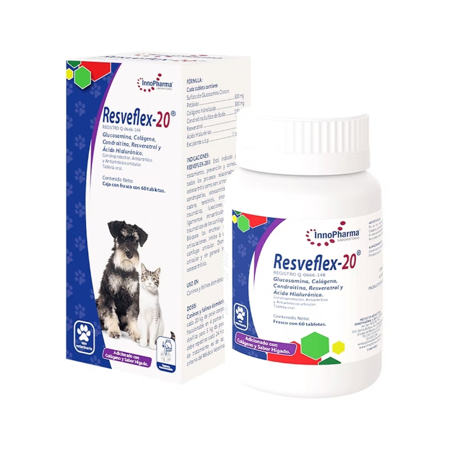Innopharma Resveflex-20 Condroprotector Antiartrítico y Antiartrósico Articular Frasco con 60 Tabletas