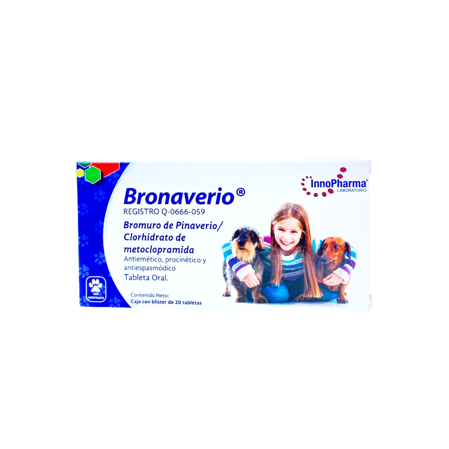 Innopharma Bronaverio 5Mg/50Mg Antiemético, Procinético y Antiespasmódico para Perro y Gato - 20 Tabs