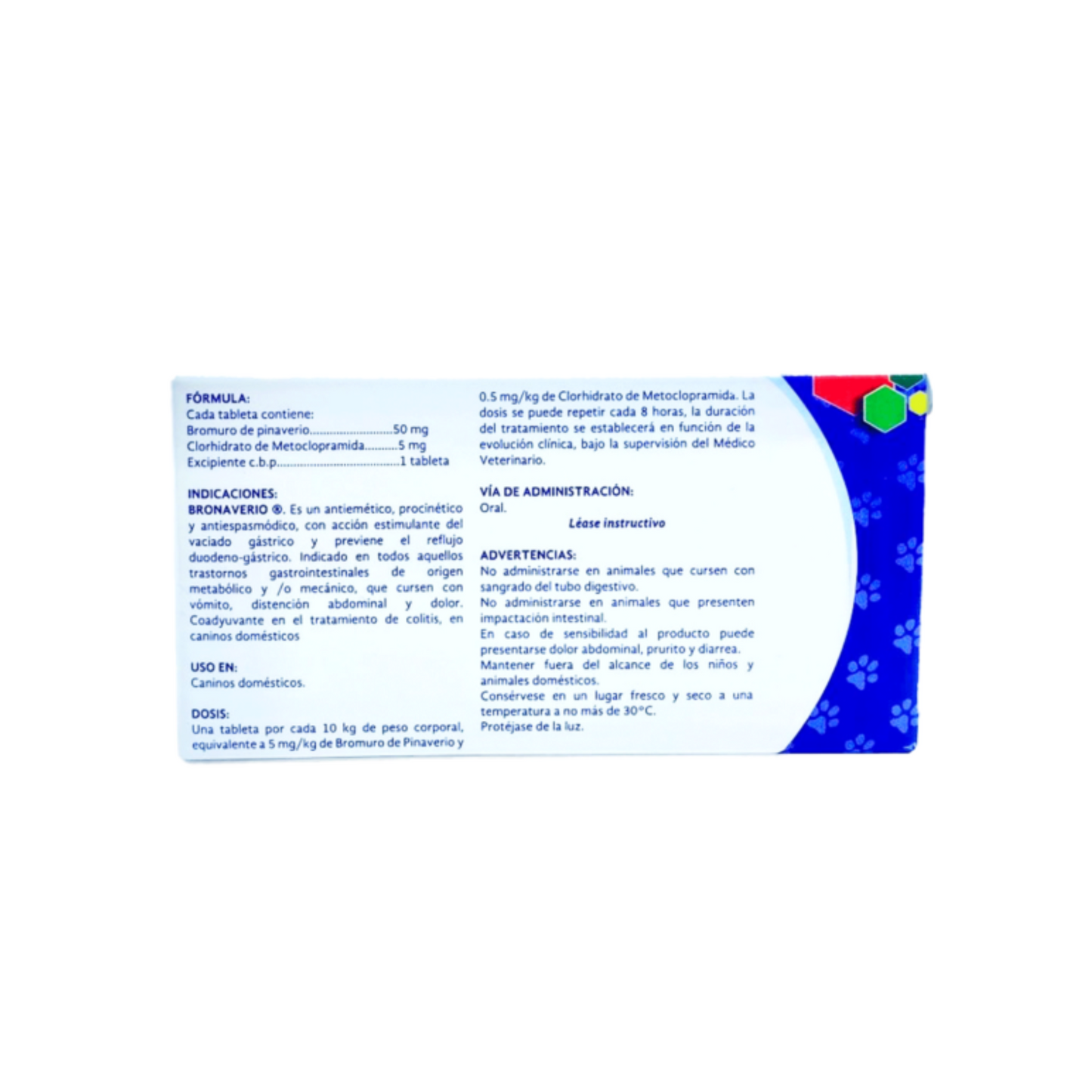 Innopharma Bronaverio 5Mg/50Mg Antiemético, Procinético y Antiespasmódico para Perro y Gato - 20 Tabs
