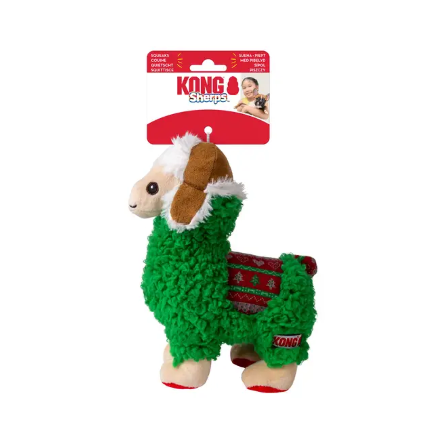 KONG Holiday Sherps Llama Juguete Mediano de Navidad con Sonido para Perro