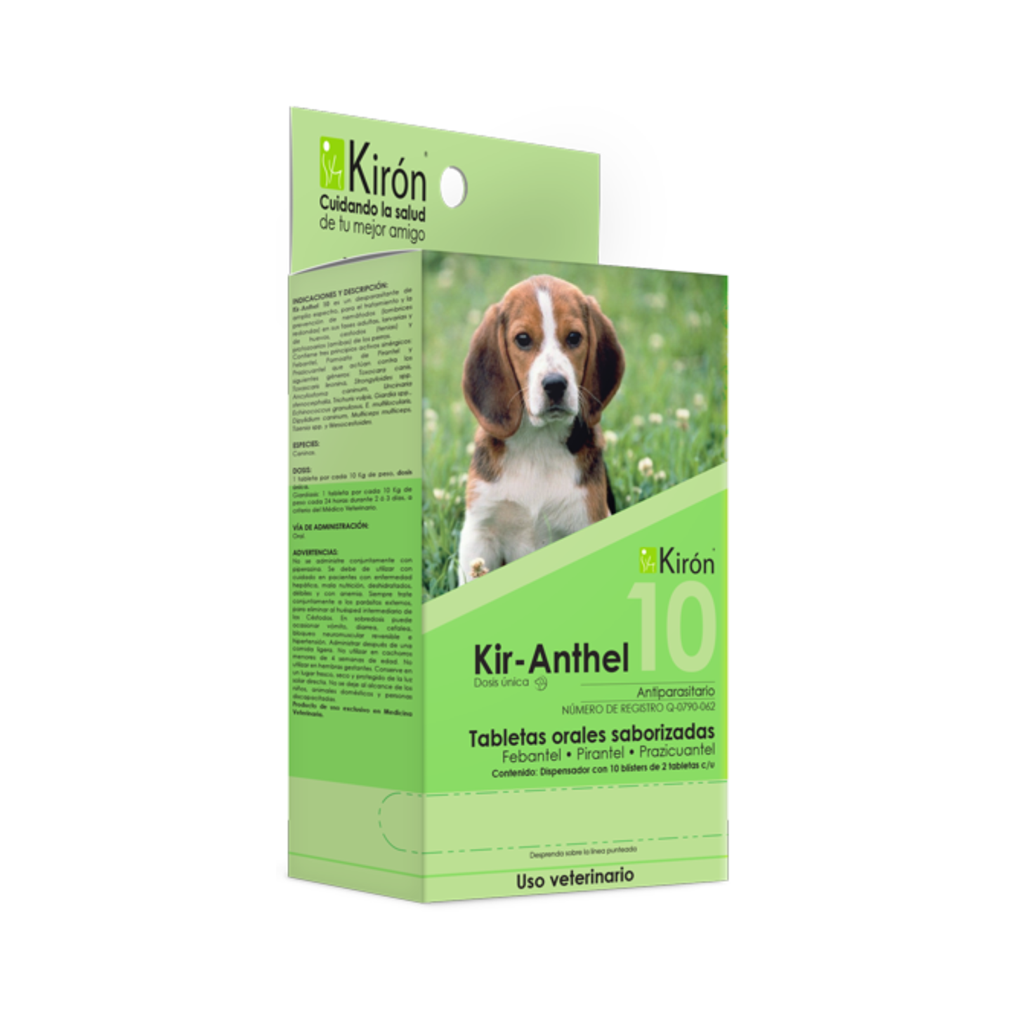 Caja de Kir-Anthel 10 Antiparasitario Kirón, tabletas orales saborizadas con febantel, pirantel y praziquantel para perros