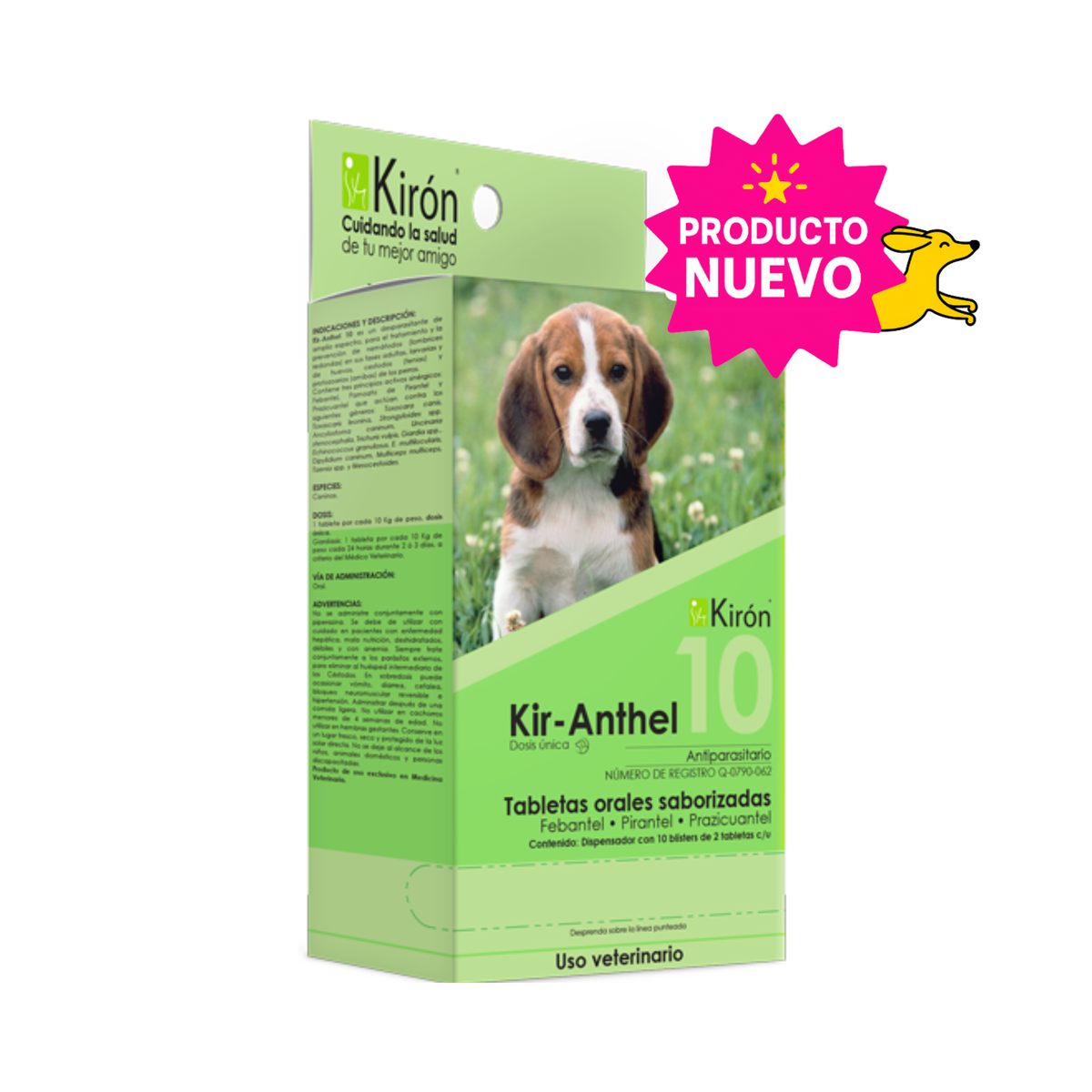 Caja de Kir-Anthel 10 Antiparasitario Kirón, dispensador con 10 blísters de 2 tabletas para perros, con sello de Producto Nuevo