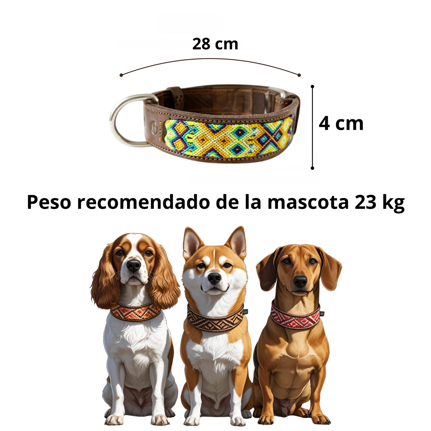 Kybopet Collar Artesanal Color Amarillo Para Perro Talla Extra Chico Ancho