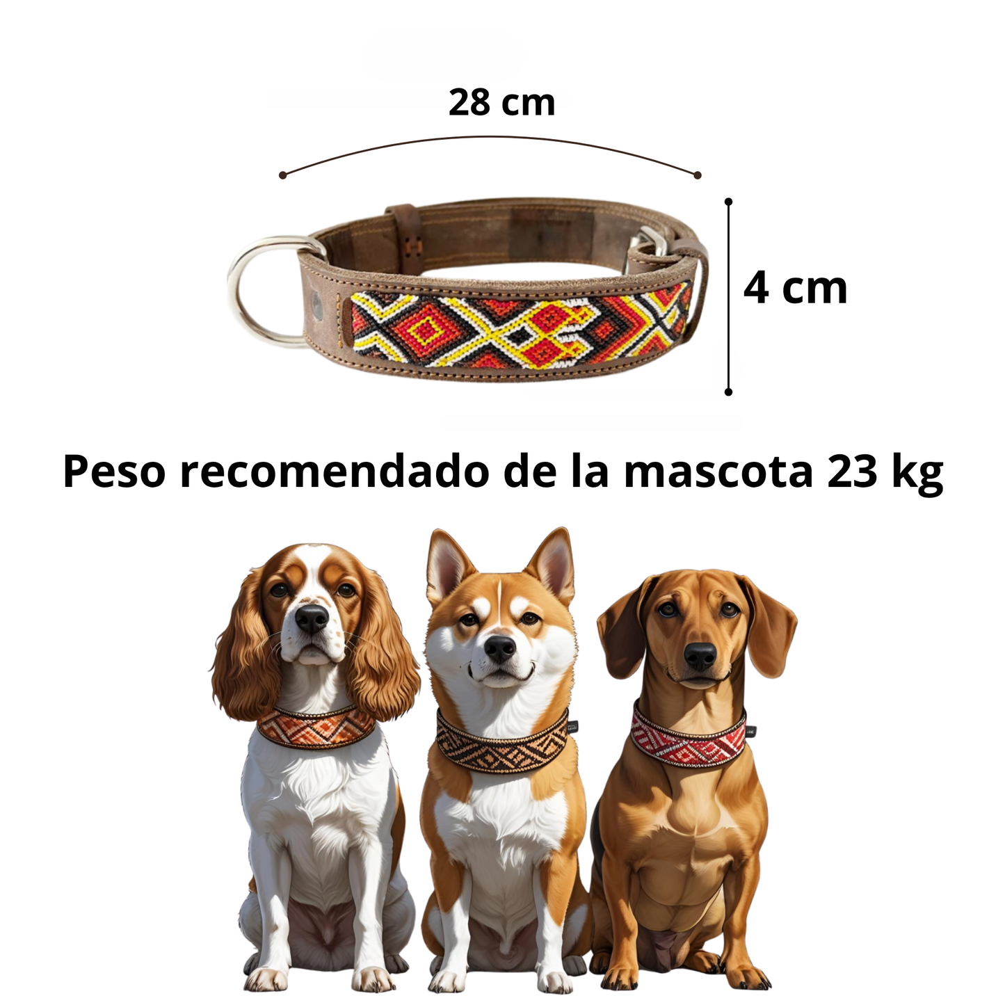 Kybopet Collar Artesanal Color Rojo Para Perro Talla Extra Chico Ancho