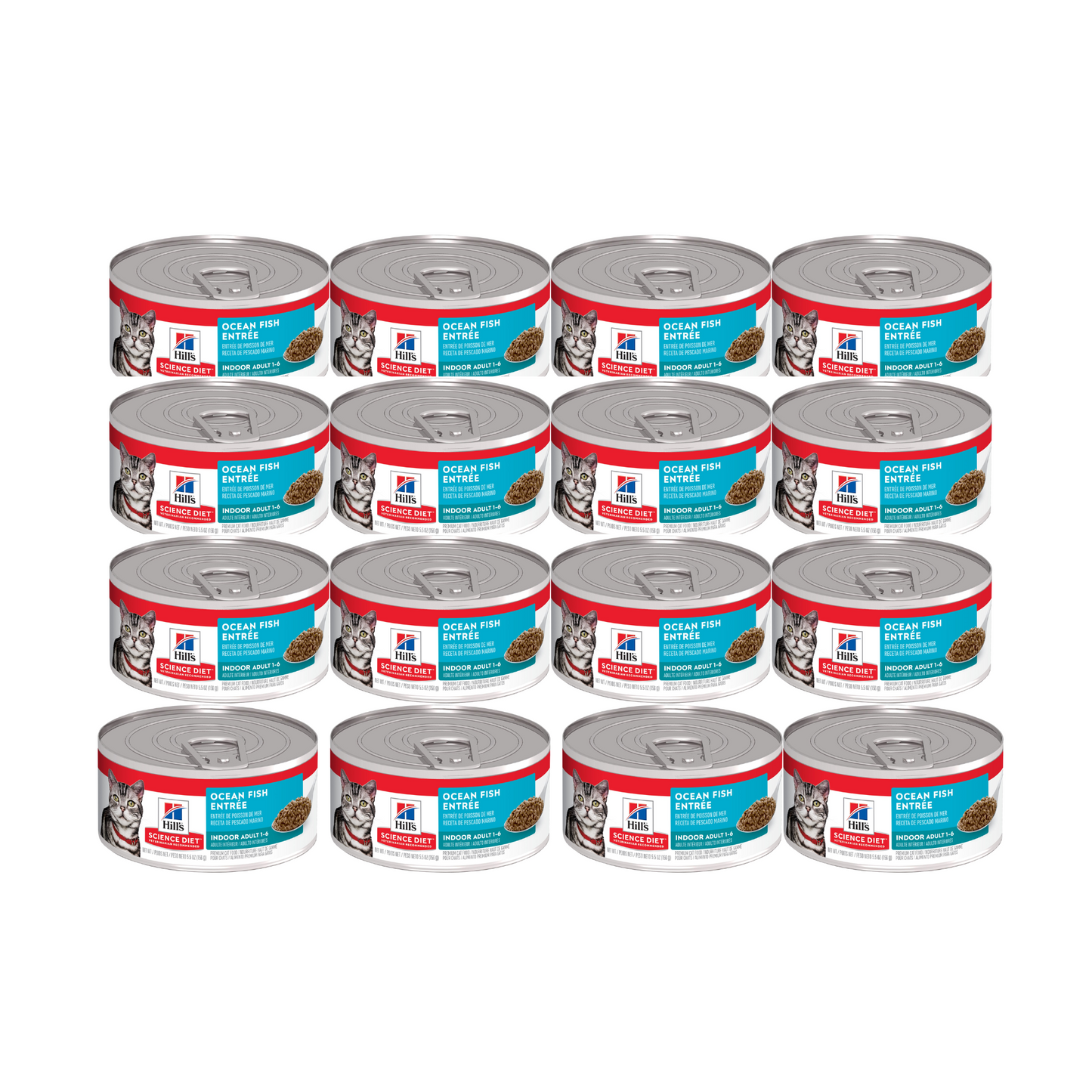 24 Latas Hill's Science Diet Adult Indoor, Alimento Húmedo en Lata para Gato Adulto Receta de Pescado Marino, 156g