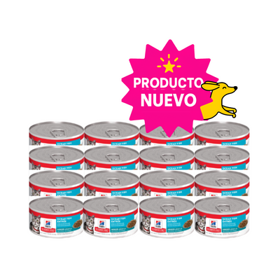 24 Latas Hill's Science Diet Adult Indoor, Alimento Húmedo en Lata para Gato Adulto Receta de Pescado Marino, 156g