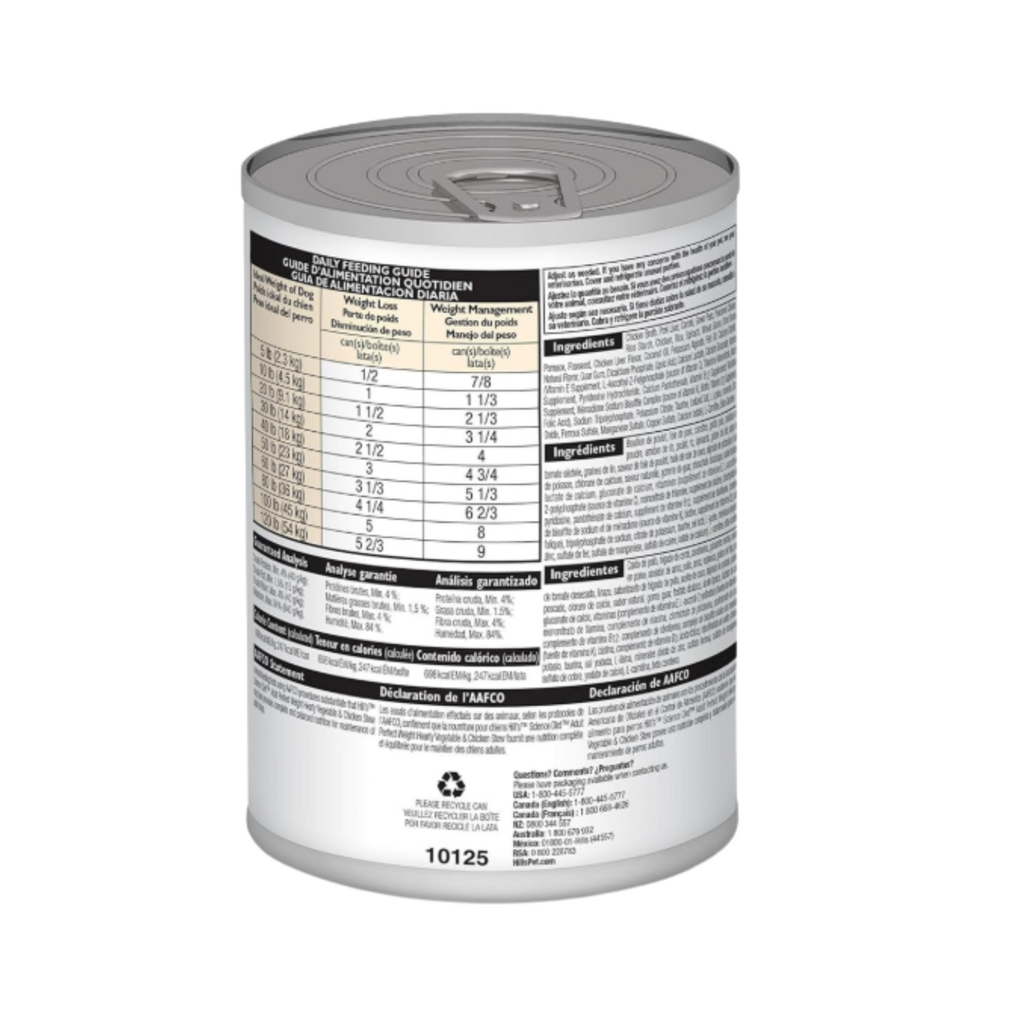 1 Lata Hill's Science Diet Adult Perfect Weight Sabor Estofado Pollo y Vegetales, Alimento Húmedo de Control de Peso para Perros Adultos, 354 g
