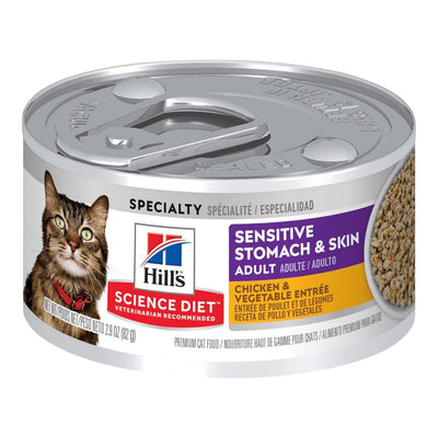 12 Latas Hill's Science Diet Gato Adulto Sensitive Skin & Stomach Piel y Estomago Sensible 82gr