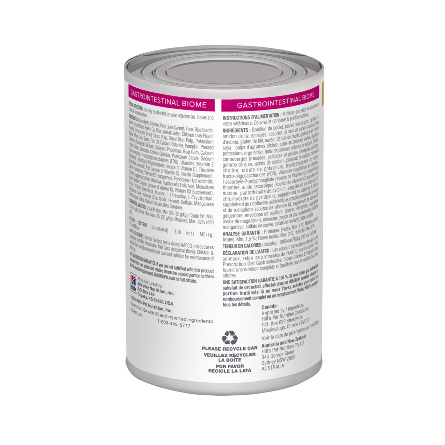 1 Lata Hill's Prescription Diet Alimento Húmedo para Perro Gastrointestinal Biome Digestive Fiber Care Chicken and Vegetable Stew 354 g