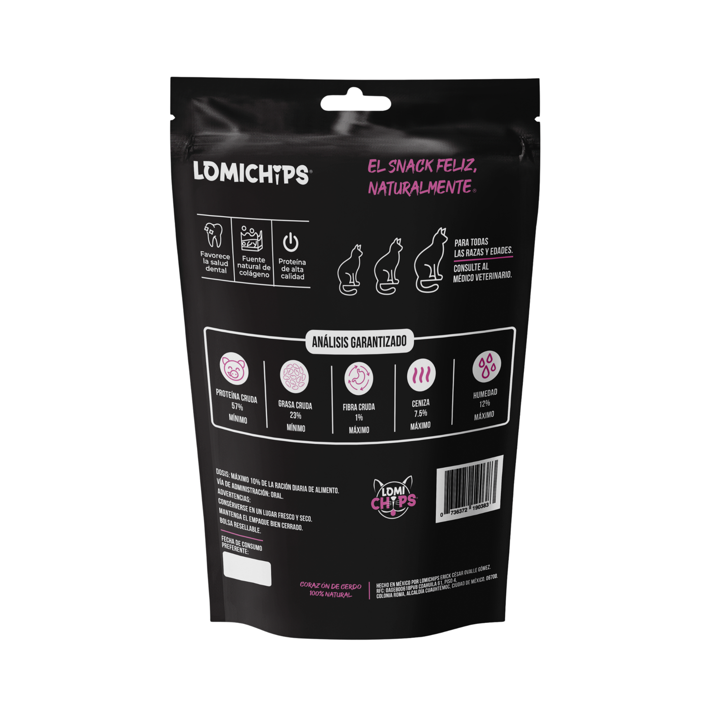 Lomichips Premios Deshidratados Sabor Corazón de Cerdo 100 g para Gato