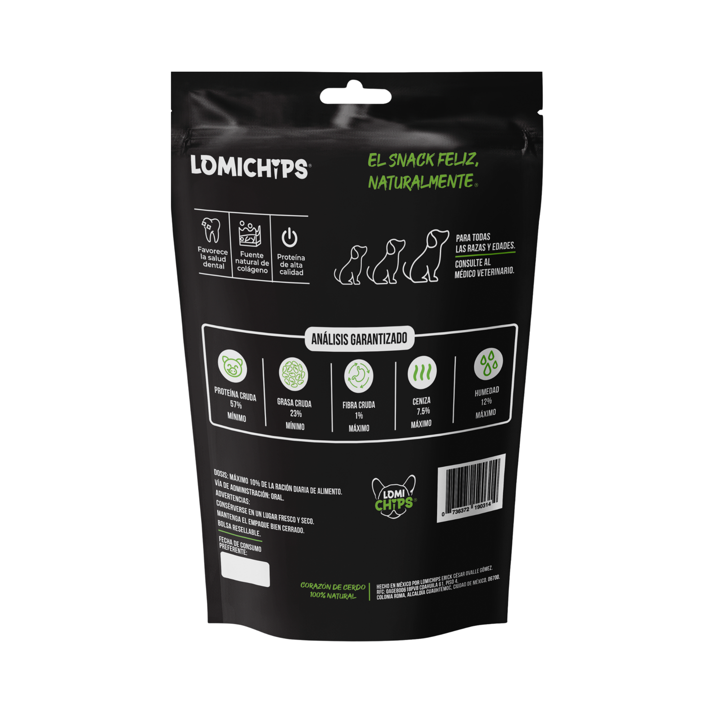 Lomichips Premios Deshidratados Sabor Corazón de Cerdo 100 g para Perro