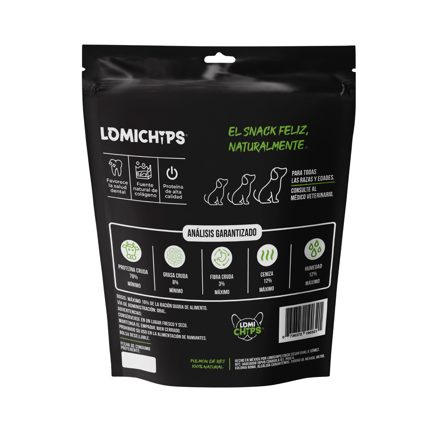Lomichips Premios Deshidratados Sabor Pulmón de Res 100 g para Perro